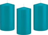 8x Turquoise blauwe cilinderkaarsen/stompkaarsen 8 x 15 cm 69 branduren - Geurloze kaarsen turkoois blauw - Stompkaarsen