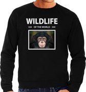 Dieren foto sweater Aap - zwart - heren - wildlife of the world - cadeau trui Chimpansee apen liefhebber S