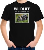 Dieren foto t-shirt Ringstaart maki - zwart - kinderen - wildlife of the world - cadeau shirt Apen liefhebber M (134-140)