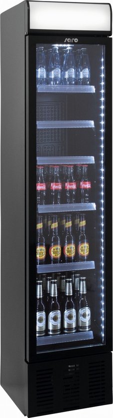 Koelkast: SARO extra smalle geventileerde koelkast - zwart - dubbel glas -  Staal - LED -  190.5(h) x 40.3(b) x 45.5(d) cm, van het merk Saro