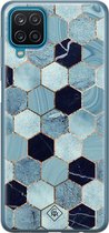 Samsung A12 hoesje siliconen - Blue cubes | Samsung Galaxy A12 case | blauw | TPU backcover transparant