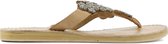Laidback London Vrouwen Leren Gebloemd Slippers /  Teenslipper - Cooper - Cognac - Maat 38