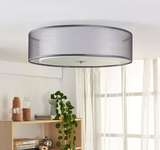 Lindby - plafondlamp - 3 lichts - stof, metaal, glas - H: 14.5 cm - E27 - grijs, wit, chroom