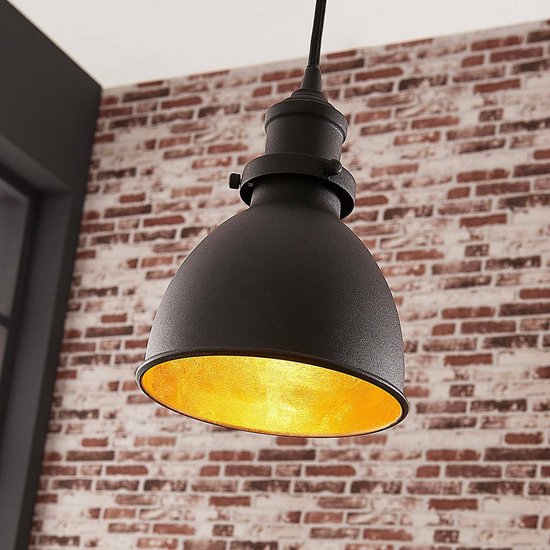 Lindby - hanglamp - 1licht - metaal - H: 20 cm - E27 - zwart, goud