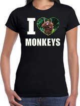I love monkeys t-shirt met dieren foto van een Orang oetan aap zwart voor dames - cadeau shirt apen liefhebber XL