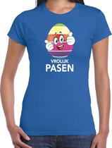 Paasei met duimen schuin omhoog vrolijk Pasen t-shirt / shirt - blauw - dames - Paas kleding / outfit S
