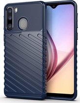 Samsung Galaxy A21 Hoesje - Mobigear - Groove Serie - TPU Backcover - Blauw - Hoesje Geschikt Voor Samsung Galaxy A21