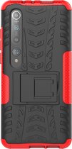 Xiaomi Mi 10 Hoesje - Mobigear - Tire Serie - Hard Kunststof Backcover - Zwart / Rood - Hoesje Geschikt Voor Xiaomi Mi 10