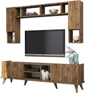 Nancy's Delta TV Meubels - Wandrek - Opbergruimte - Openslaande Deuren - 180 x 52 x 34 cm - Bruin/Wit/Marmer - Bewerkt Hout