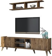 Nancy's Arvada TV-Meubel - Wandrek - Opbergruimte - 3 Open Compartimenten - 180 x 52 x 34 cm - Bruin/Wit/Marmer - Bewerkt Hout