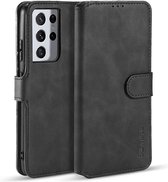 caseme - Hoesje geschikt voor Samsung Galaxy S21 Ultra - met magnetische sluiting - ming serie - leren book case - zwart