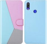 Voor Xiaomi Redmi Note 7 Pro Tricolor stiksels Horizontale Flip TPU + PU lederen tas met houder & kaartsleuven & portemonnee (blauw)