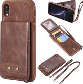 Voor iPhone XR Verticaal Flip Schokbestendig Leren Beschermhoes met Lang Touw, Kaartsleuven & Beugel & Fotohouder & Portemonnee Functie (å’–å•¡)