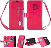 Voor Samsung Galaxy S9 Multifunctionele Rits Horizontale Flip Leren Case met Houder & Portemonnee & 9 Kaartsleuven & Lanyard (Rose Rood)