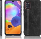 Voor Galaxy A31 schokbestendig naaien koe patroon Skin PC + PU + TPU Case (zwart)