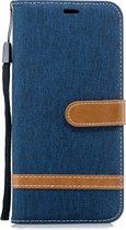 Kleurafstemming Denim Texture Leather Case voor Galaxy J4 +, met houder & kaartsleuven & portemonnee & lanyard (donkerblauw)
