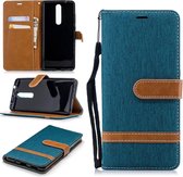 Kleurafstemming Denim Texture Leren Case voor Nokia 5.1 (2018), met houder & kaartsleuven & portemonnee & draagkoord (groen)