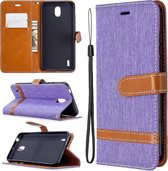 Voor Nokia 1.3 denim textuur horizontale flip lederen tas met houder & kaartsleuven & portemonnee & lanyard (paars)