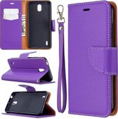 Voor Nokia 1.3 Litchi textuur pure kleur horizontale flip lederen case met houder & kaartsleuven & portemonnee & lanyard (paars)