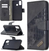 Voor Huawei Honor 9X Lite Bijpassende Kleur Krokodil Textuur Horizontale Flip PU Lederen Case met Houder & Kaartsleuven & Portemonnee (Zwart)