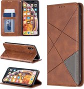 Ruit textuur horizontale flip magnetische lederen tas met houder en kaartsleuven en portemonnee voor iphone xs max (bruin)