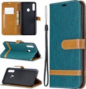 Voor Galaxy A20s kleuraanpassing denim textuur horizontaal flip lederen tas met houder & kaartsleuven & portemonnee & lanyard (groen)