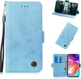 Voor Galaxy A70 retro horizontale flip pu lederen tas met kaartsleuven en houder (blauw)