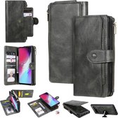 Voor Galaxy S10 5G multifunctionele retro afneembare magnetische horizontale flip lederen tas met kaartsleuven en houder en portemonnee en fotolijst (donkergroen)