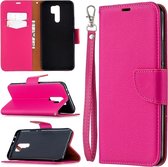 Voor xiaomi redmi 9 litchi textuur pure kleur horizontale flip pu lederen case met houder & kaartsleuven & portemonnee & lanyard (rose rood)