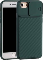 Voor iPhone SE 2020 Sliding Camera Cover Design Twill Anti-Slip TPU Case (Donkergroen)