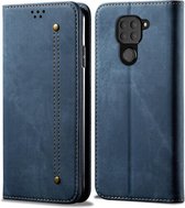 Voor Geschikt voor Xiaomi Redmi Note 9 Denim textuur Casual stijl Horizontale flip lederen tas met houder & kaartsleuven & portemonnee (blauw)