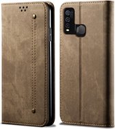 Voor Vivo Y50 Denim Textuur Casual Stijl Horizontaal Flip Leren Tas met Houder & Kaartsleuven & Portemonnee (Khaki)