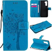 Voor Huawei Nova 7 SE Tree & Cat reliÃ«fpatroon Horizontale flip lederen tas met houder & kaartsleuven & portemonnee & lanyard (blauw)