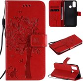 Voor Huawei P Smart 2020 Tree & Cat reliÃ«fpatroon Horizontale flip lederen tas met houder & kaartsleuven & portemonnee & lanyard (rood)