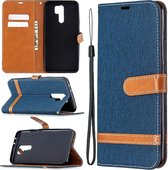 Voor xiaomi redmi 9 kleuraanpassing denim textuur horizontale flip lederen case met houder & kaartsleuven & portemonnee & lanyard (donkerblauw)