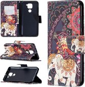 Voor Xiaomi Redmi Note 9 Gekleurd tekenpatroon Horizontale flip lederen tas met houder & kaartsleuven & portemonnee (bloemen en olifant)