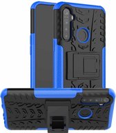 Voor OPPO Realme / Realme C3 Bandentextuur Schokbestendig TPU + pc Beschermhoes met houder (blauw)