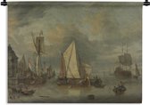 Wandkleed VOC schilderijen - Schepen in de haven bij kalm weer - Schilderij van Jan Claesz Rietschoof Wandkleed katoen 90x67 cm - Wandtapijt met foto