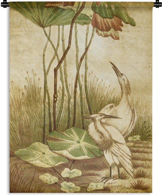 Wandkleed Antieke Vogelprenten - Antieke vogelprent elegante vogels Wandkleed katoen 60x80 cm - Wandtapijt met foto
