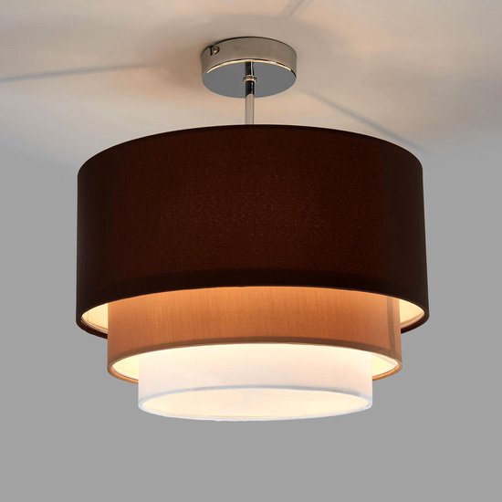 Lindby - plafondlamp - 1licht - stof, metaal - H: 37 cm - E27 - donkerbruin, bruin, wit, zilver