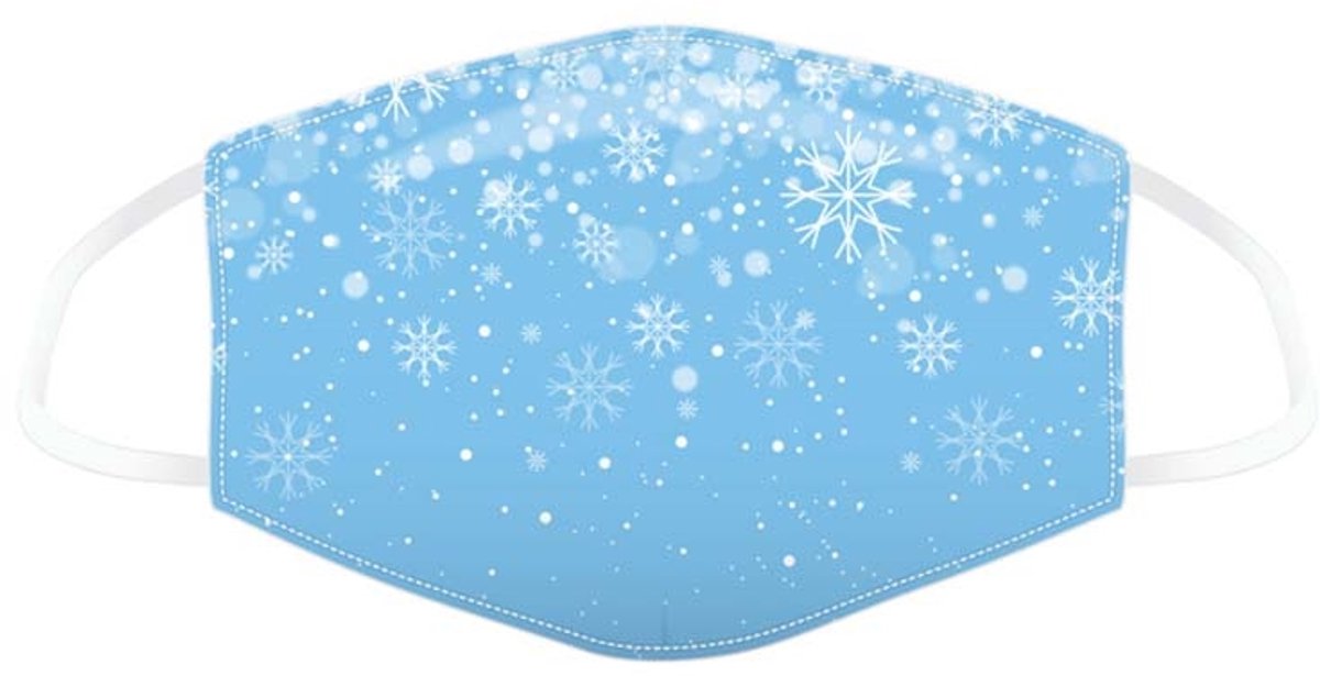 Mondkapje - Lichtblauw met sneeuwvlokken