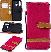 Kleurafstemming Denim Texture Leather Case voor Huawei P30 Lite, met houder & kaartsleuven & portemonnee & lanyard (rood)
