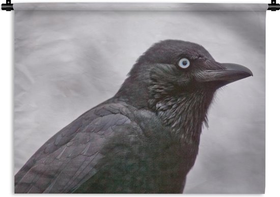 Wandkleed Kraaiachtigen - Een foto van een Australische kraai voor een wolkenlucht Wandkleed katoen 150x112 cm - Wandtapijt met foto