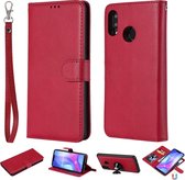 Voor huawei nova 3 effen kleur horizontale flip beschermhoes met houder & kaartsleuven & portemonnee & fotolijst & lanyard (rood)