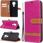 Voor Nokia 6.2 / 7.2 Kleuraanpassing Denim Texture Horizontaal Flip PU lederen tas met houder & kaartsleuven & portemonnee & draagkoord (rose rood)