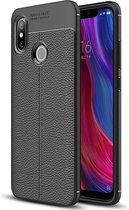 Litchi Texture TPU beschermhoes voor Xiaomi Mi 8 (zwart)
