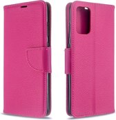 Voor Galaxy S20 Ultra Litchi Texture Pure Color Horizontaal Flip PU lederen hoesje met houder & kaartsleuven & portemonnee & Lanyard (rose rood)