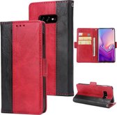 Voor Galaxy S10e Retro textuur Contrastkleur Splicing Horizontaal Flip TPU + PU lederen tas met kaartsleuven & houder & portemonnee (rood)