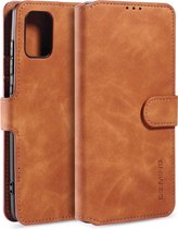 Voor Galaxy A51 DG.MING Retro Oil Side Horizontal Flip Case met houder & kaartsleuven & portemonnee (bruin)