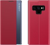 Voor Galaxy Note 9 Zij-display met magnetische / beugelfunctie / slaapfunctie Effen structuurdoek + pc-flipcase (rood)